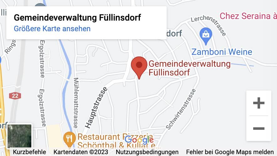 Google Maps der Gemeinde Füllinsdorf